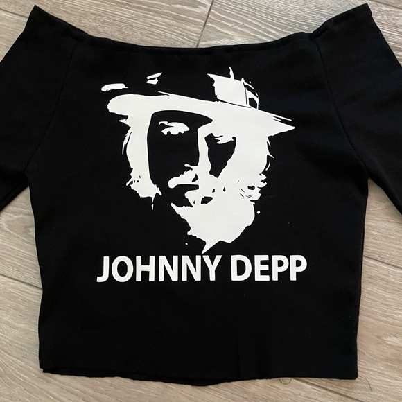 New JOHNNY DEPP black crop top Short Sleeve for women size S Justice For Johnny - Picture 5 of 8
